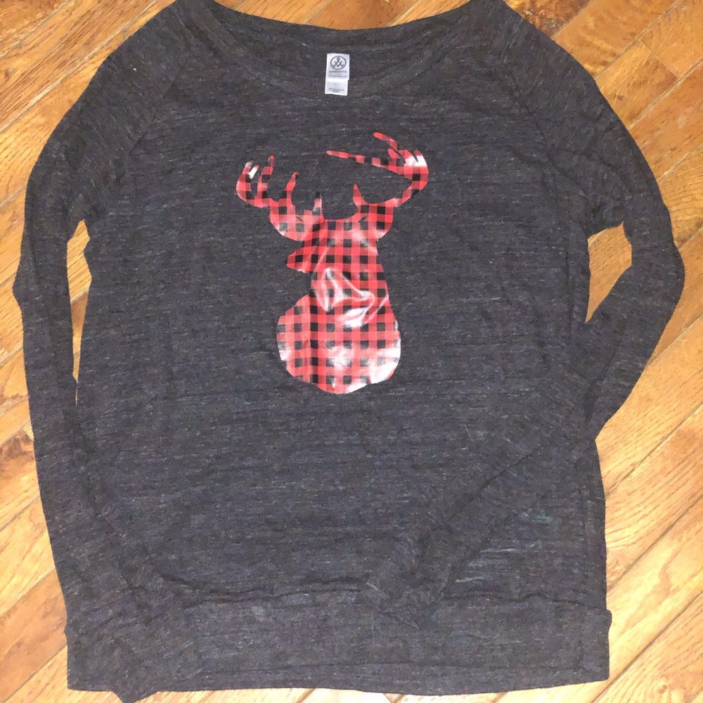 Women’s buffalo plaid deer top